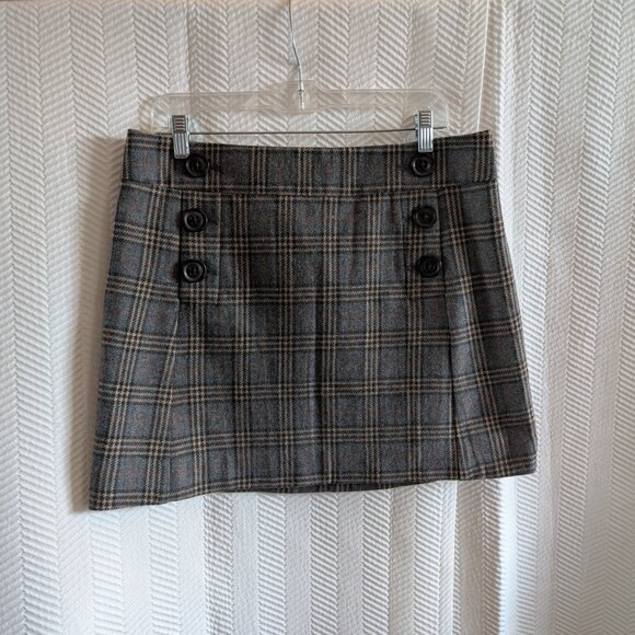 GAP Wool Blend Grey Plaid Mini Skirt Size 8 Academia Preppy Classic - Picture 1 of 12
